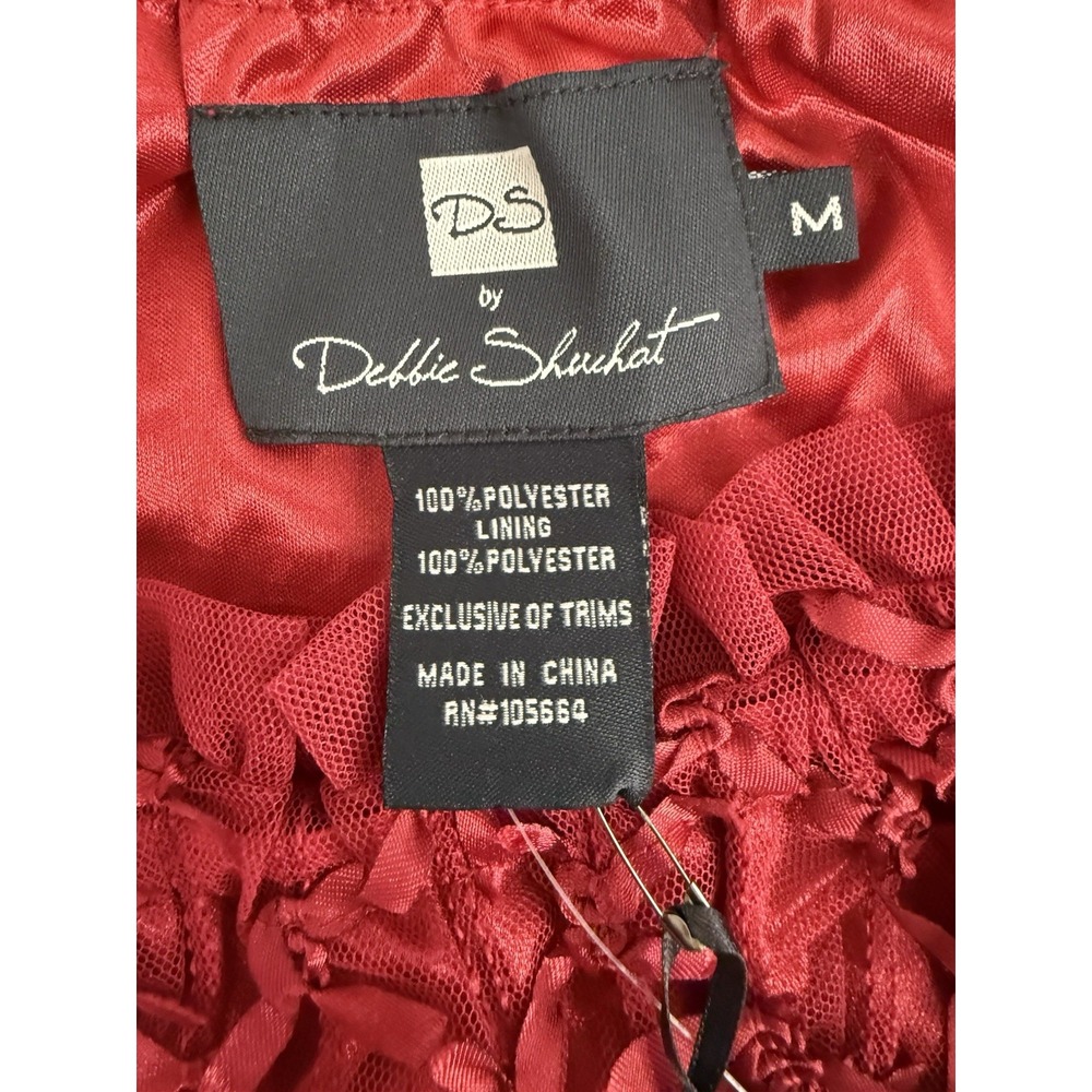 Vintage Debbie Shuchat Medium Blouse Red Textured Long Sleeve Elastic Waist NWT - Picture 5 of 9